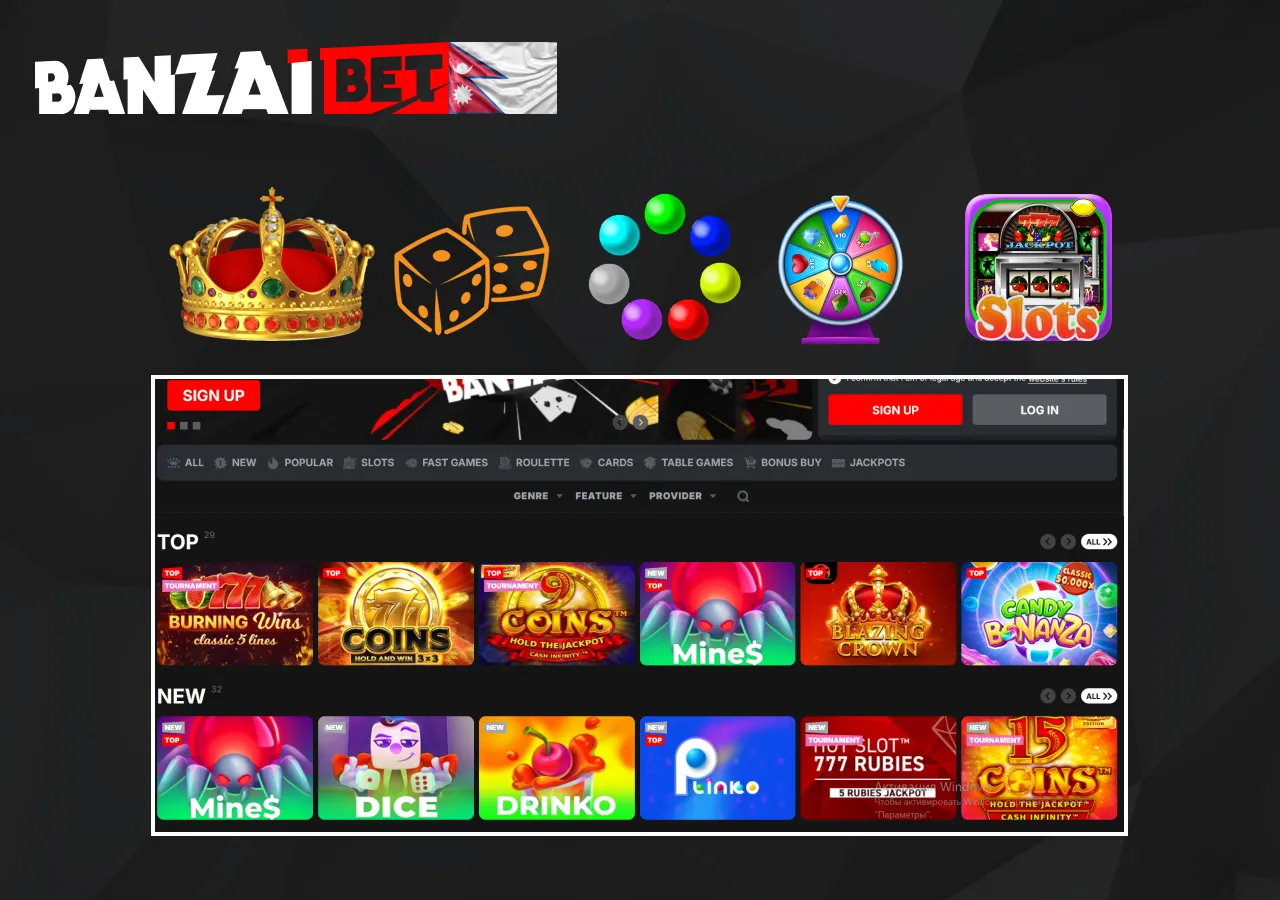 More than 8000 games are available at Banzaibet Nepal casino even to unregistered users
